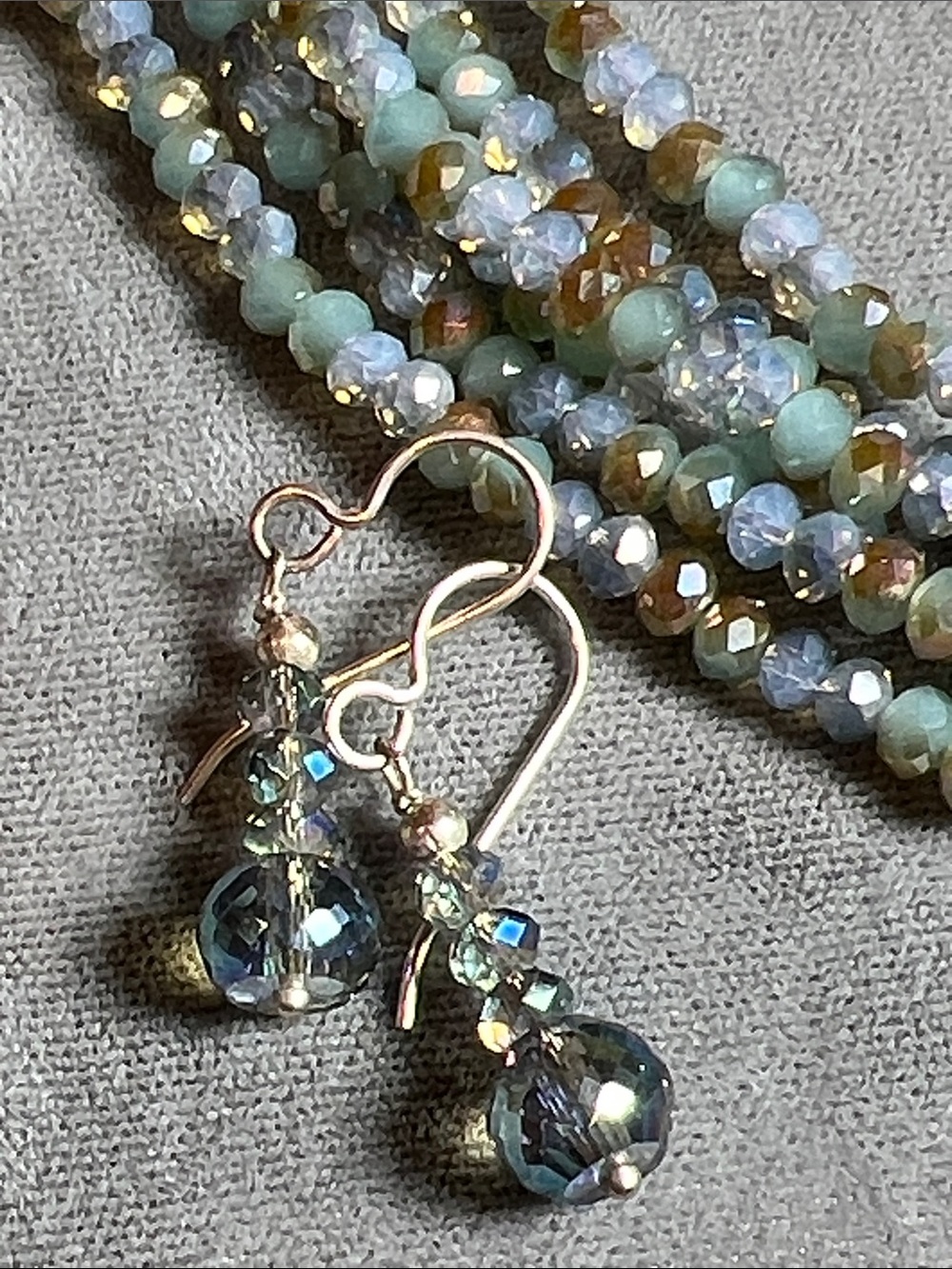 Necklace Earring Set, multi-strand glass crystals, sterling silver ear wires
